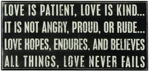 Primitives by Kathy 17787 Classic Box Sign, 16" x 7.50" x 1.75", Love is Patient