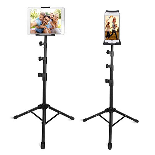 Phone iPad Tripod Stand_ Portable Floor Tablet Holder Mount Height Adjustable 20 to 60 Inch 360 Degree Rotating for iPhone_ iPad Mini_ and All 4_12 Inch Phone and Tablets_ Coming with Carrying Bag