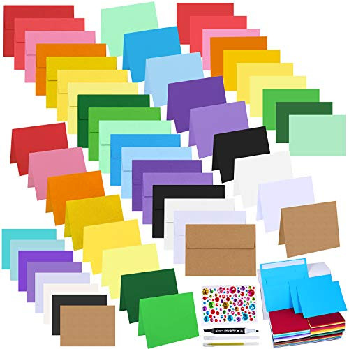 144 Sets 18 Colors A7 Invitations Envelopes 5x7 Envelopes Self Seal with Blank 5x7 Post Cards and Folded Note Cards Bulk DIY Card Making Supplies for Wedding Shower Greeting Announcement Photo Mailing