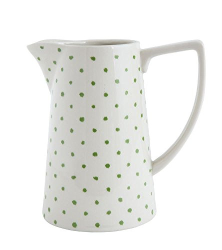 6 inch L x 4 inch W x 6 inch H Stoneware Pitcher w Green Dots