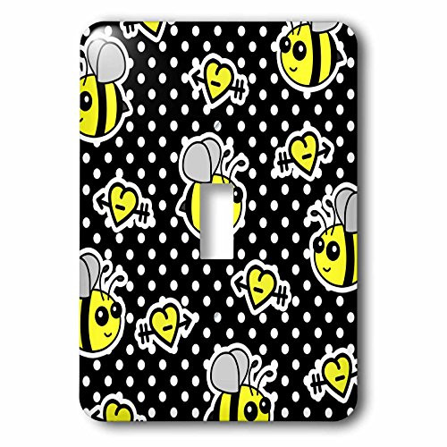 3dRose lsp_57079_1 Cute Yellow Bumble Bee Print on Black and White Polka Dots Single Toggle Switch 3dRose lsp_57079_1 Cute Yellow Bumble Bee Print on Black and White Polka Dots Single Toggle Switch