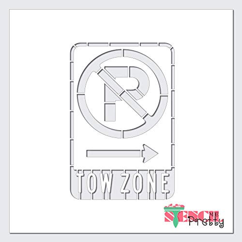Stencil _ No Parking Tow Zone Airbrush Painted Sign Template_L _15 inch  x 22.5 inch __ Ultra Thick Exhibit Grade White Color Material