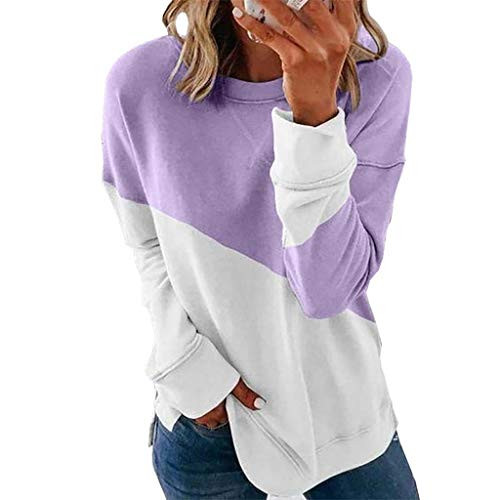 Hemlock Women O Neck Blouses Color Block Shirts Long Sleeve Sweatshirts Crewneck Pullovers Sweater Autumn Tops Purple
