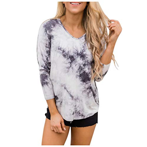 F_topbu Pullover Tops for Women_ O_Neck Long Sleeve T_Shirt Tie_Dye Printed Top Shirts Casual Loose Sweatshirt Blouse Gray