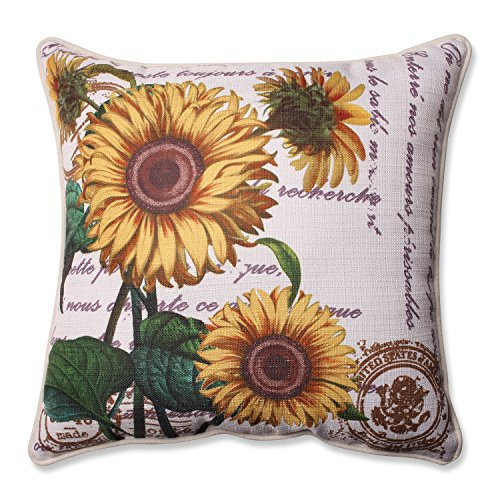 Pillow Perfect Three Sunflowers Corded Throw Pillow, 16.5", Beige