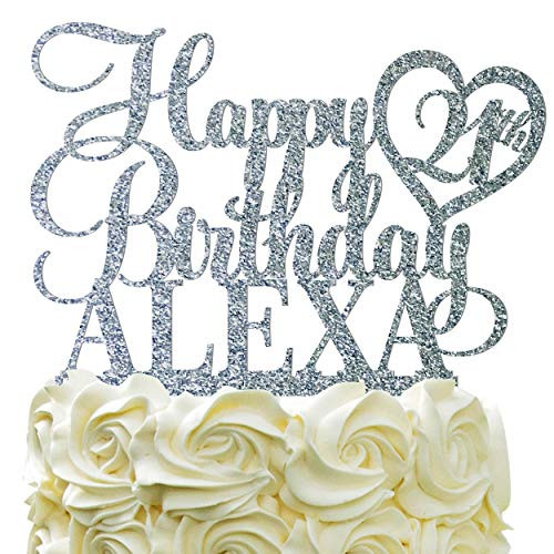 Happy Birthday Customize Birthday Cake Topper Personalized Name Age Cake Topper With Heart Cake Decoration For Party Glitter Acrylic