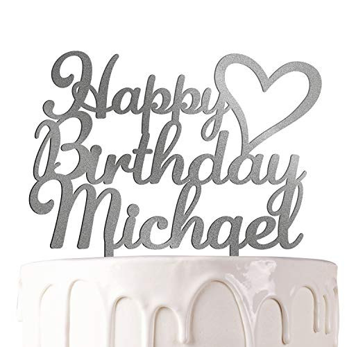 Personalized Birthday Cake Topper _ Happy Birthday Cake Toppers w  Name and Heart _ Custom Acrylic Cake Decorations_ Birthday Cake Topper for Birthday Party _ 2 Glitter Acrylic Option