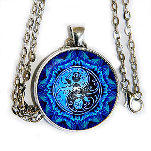 Yin Yang Blue Roses design _ pendant necklace _ HM