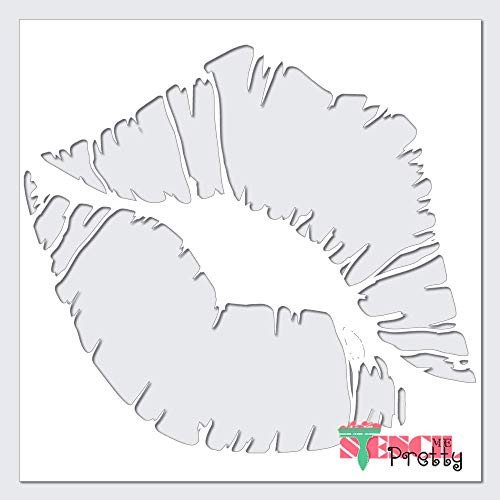 Smooch Kiss Stencil _ DIY Lips Decor Best Vinyl Large Stencils for Painting on Wood_ Canvas_ Wall_ etc._L _20 inch  x 18 inch __ Ultra Thick Exhibit Grade White Color Material