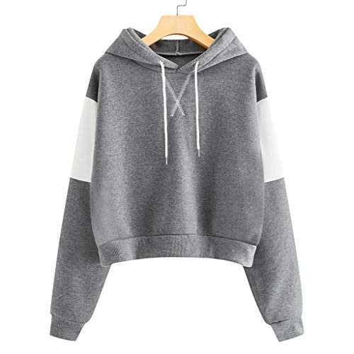 F_topbu Hoodies for Women_ Long Sleeve Hooded Sweatshirts Patchwork Top Shirt Casual Loose Pullover Blouse Gray