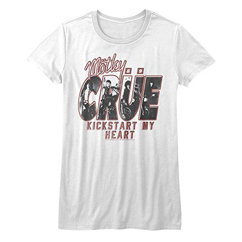 A and E Designs Motley Crue Kickstart My Heart Juniors White Tee Shirt_ Medium