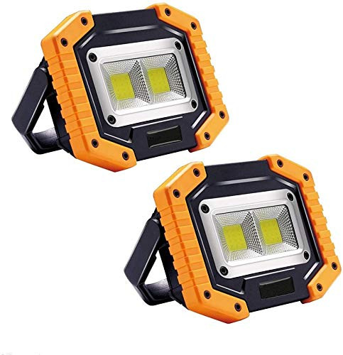 LED Work Light_ 2 Pack SINLEISI 2 COB 30W 1500LM Rechargeable Work Light_ LED Portable Waterproof LED Flood Lights for Outdoor Camping Hiking Emergency Car Repairing and Job Site Lighting