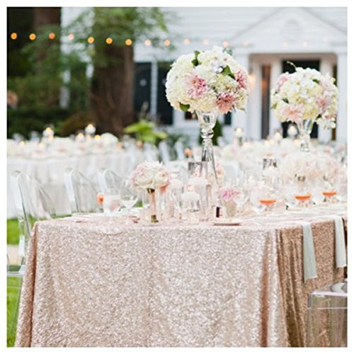 TRLYC Fathers'Day 72 by 72-Inch Wedding Sparkly Champagne Square Sequin Table Cloth Sequin Overlay for Party Decoration