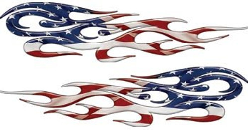 American Flag Tribal Flame Decals Motorcycle_ Truck_ Car_ ATV_ etc. _ 3 inch  h x 12 inch  w _ REFLECTIVE