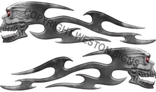 Tribal Gray Skull Flames _ 3.75 inch h x 12 inch w _ REFLECTIVE Tribal Gray Skull Flames _ 3.75 inch h x 12 inch w _ REFLECTIVE