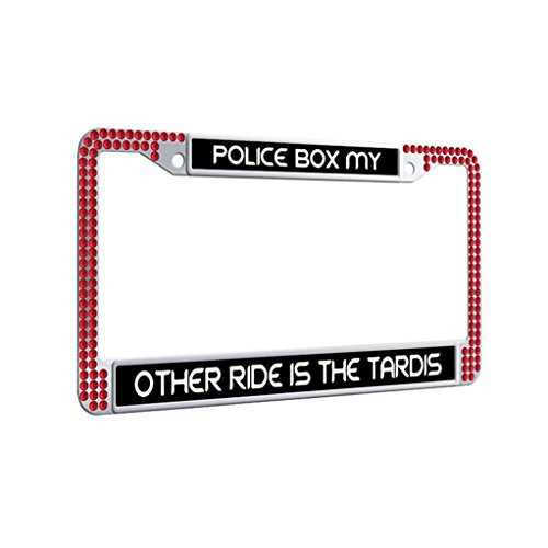 POLICE BOX MY OTHER RIDE IS THE TARDIS License Plate Frame Shining Luxury UV Resistant Car License Plate Covers With 2_Holes and Mounting Hardware_Red