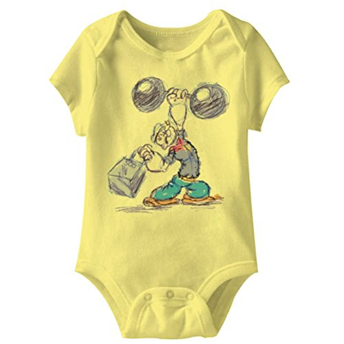 A and E Designs Popeye Baby Romper Sketch Onesie_ Yellow_ 6 Months