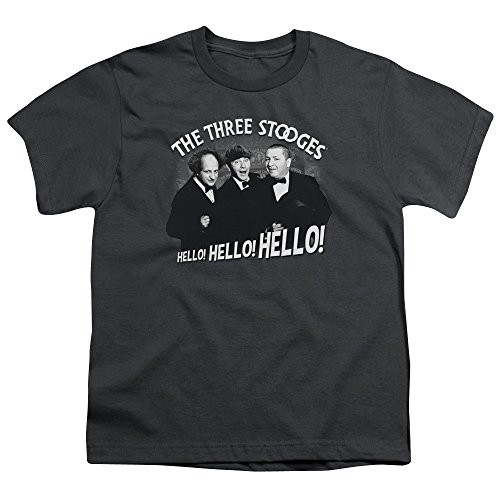 A and E Designs Three Stooges Kids T_Shirt Hello Hello Hello Charcoal Tee_ MD Medium