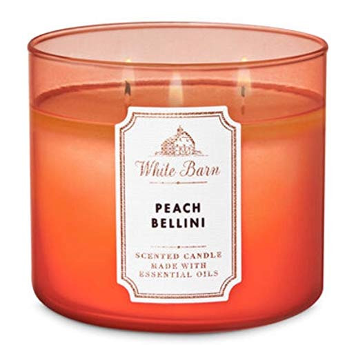 Bath and Body Works White Barn 3 Wick Scented Candle Peach Bellini with Essential Oils 14.5 Ounce