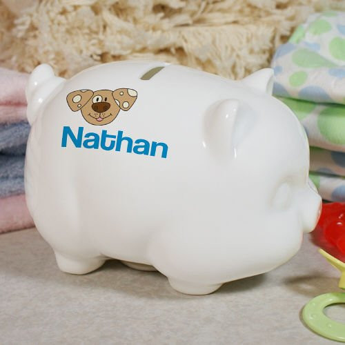 GiftsForYouNow Personalized Ceramic Puppy Piggy Bank_ 4 inch  h x 3 1 4 inch  w x 6 inch  L
