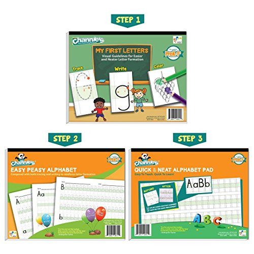 Channie's Beginner's Alphabet & Handwriting workbooks, 3 workbooks, lots practices with visual format. Easier way to learn Alphabet