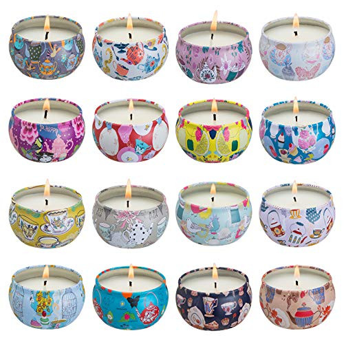 Howemon Scented Candles Gift Set_ Natural Soy Wax Portable Travel Tin Candles Women Gift with Strongly Fragrance Essential Oils for Stress Relief and Aromatherapy _ 16 Pack Howemon Scented Candles Gift Set_ Natural Soy Wax Portable Travel Tin Candles Women Gift with Strongly Fragrance Essential Oils for Stress Relief and Aromatherapy _ 16 Pack