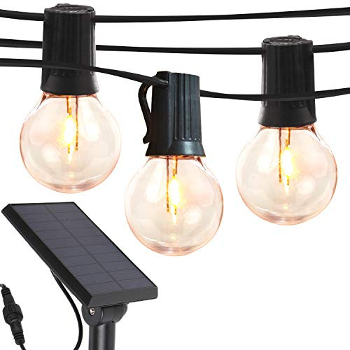 Brightech Ambience Pro _ Globe Solar LED Outdoor String Lights  Waterproof_ 1W Retro Edison Filament Bulbs _ 27 Ft Patio Lights Create Bistro Ambience in Your Yard_ Pergola _ Warm White