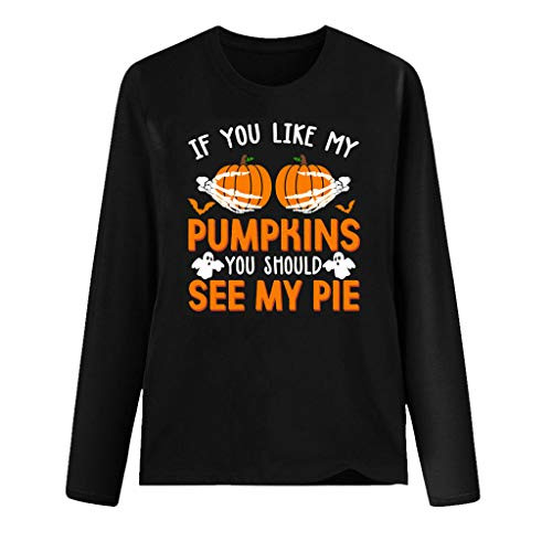 F_topbu Halloween Sweatshirts for Women_ O_Neck Long Sleeve Pullover Pumkin Letter Print Top Blouse Casual Loose Shirts Black