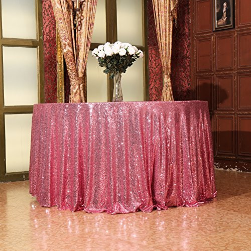 Eternal Beauty Sequin Tablecloth, Sequin Table Linen (96" Round, Fuchsia Pink)