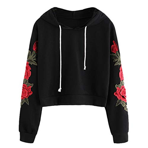 F_topbu Hoodies for Women_ Long Sleeve Hooded Sweatshirt Floral Printed Pullover Top Fashion Blouse Casual Tops Shirt Black