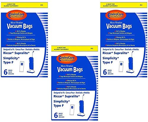 18 Riccar Supralite Simplicity Type F Vacuum Bags for SF6 A812 SF_6 RSL1