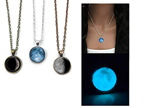 Glow in the Dark Custom Birth Moon Charm Necklace _ Personalized Glowing Birthday Lunar Phase Pendant