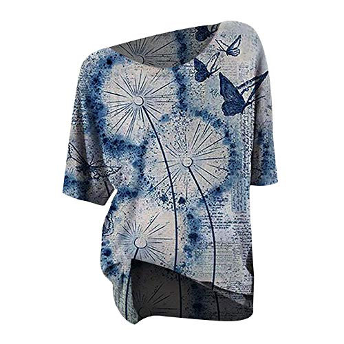 Tenworld B Shirts for Women Short Sleeve Vintage Graphic Tees Summer Casual Loose Fit Dandelion Print Retro Tops and Blouses
