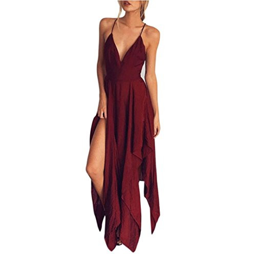 Women's Sling Long Dress_ Balakie Summer Women Boho Evening Party Cocktail Casual Beach Dresses Sundress _L_ Red_ Women's Sling Long Dress_ Balakie Summer Women Boho Evening Party Cocktail Casual Beach Dresses Sundress _L_ Red_