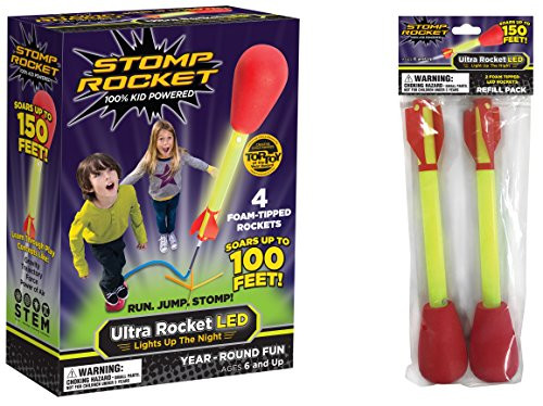 Stomp Rocket Ultra Rocket LED with Ultra Rocket LED Refill Pack, 6 Rockets [Packaging May Vary]