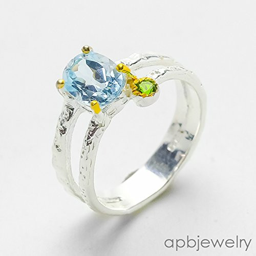 Awesome Natural 8x6mm. Blue Topaz 925 Sterling Silver Ring Size 6 7 8 us Awesome Natural 8x6mm. Blue Topaz 925 Sterling Silver Ring Size 6 7 8 us