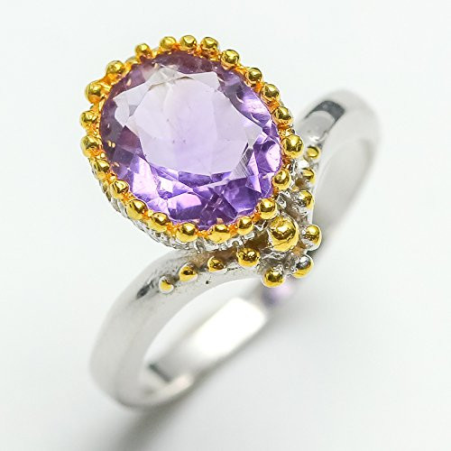 Handmade Ring Natural Amethyst 9x7mm. 925 Sterling Silver Ring Size 6 7 8 us
