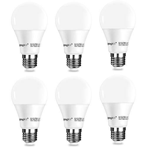LightingWill A19 LED Light Bulb_ UL_Listed CRI80 Plus  Daylight White 5000K_ 800LM 9W_60Watt Equivalent__ Ultra Bright Decorative Light Bulb_ E26 Screw Base _6Pack_