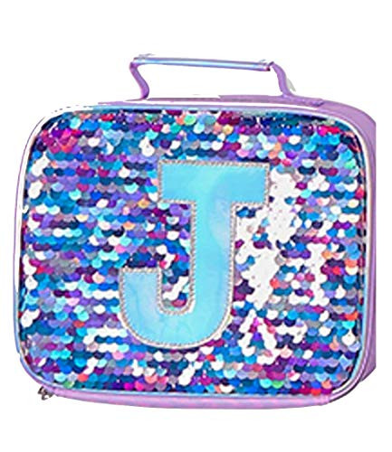 Justice Girls Unicorn Flip Sequin Initial Lunch Tote Purpline _Letter J_
