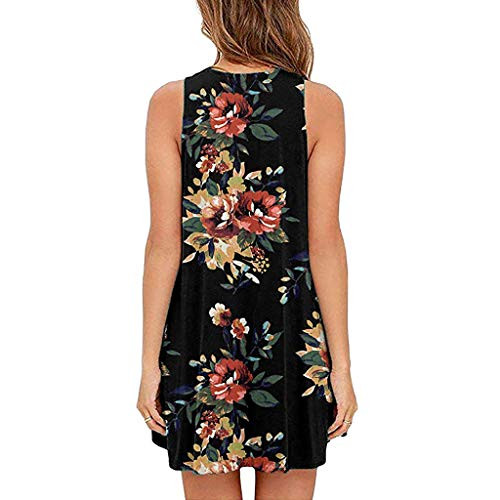 TOPUNDER Summer Dresses for Women O Neck Casual Print Sleeveless Above Knee Dress Loose Party Mini Dress Black TOPUNDER Summer Dresses for Women O Neck Casual Print Sleeveless Above Knee Dress Loose Party Mini Dress Black