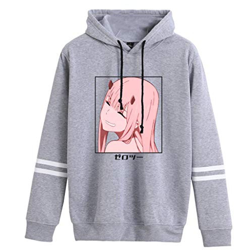 New 002 Darling in The Franxx Long Striped Sleeve Hoodie Zero Two Darling in The Franxx Manga Cosplay Hoodies Jacket _Grey_B_L_