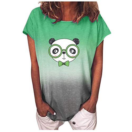 Hotkey Womens T Shirts_ O Neck Tee Loose Fitting Casual Short Sleeve Tops Gradient Tie_dye Cute Cartoon Print Shirts Green