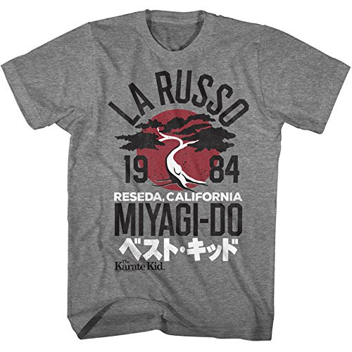 A and E Designs The Karate Kid T_Shirt La Russo Miyagi_Do Reseda CA Grey Heather Tee_ Large