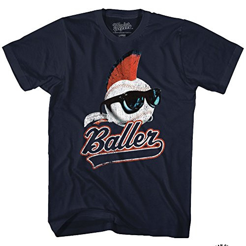 A and E Designs Major League T_Shirt Baller Navy Tee_ Small