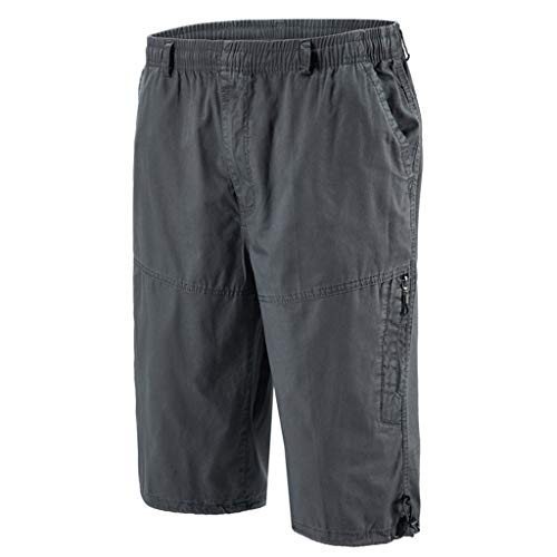 Forthery_Men Casual Twill Elastic Cargo Shorts Below Knee Loose Fit Multi Pockrt Capri Shorts_Dark Gray_XXXL_