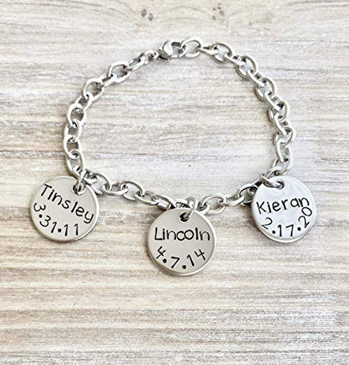 Mother Charm Bracelet Grandma Charm Bracelet Grandchildren Name Bracelet Handstamped Bracelet Personalized Bracelet Handstamped Jewelry