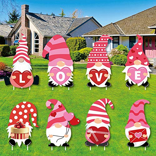 Valentines Day Decorations Outdoor _ Dheva 4 8PCS Large Valentines Day Love Yard Sign Conversation Hearts Faceless Doll Yard Signs w Stake _ Valentines Home Wall Lawn Decorations Walkway Decor _8pcs_