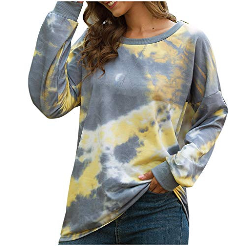 F_topbu Sweatshirts for Women_ O_Neck Long Sleeve Top Shirts Fashion Tie_Dye Printed Pullover Casual Loose Tops Blouse Yellow