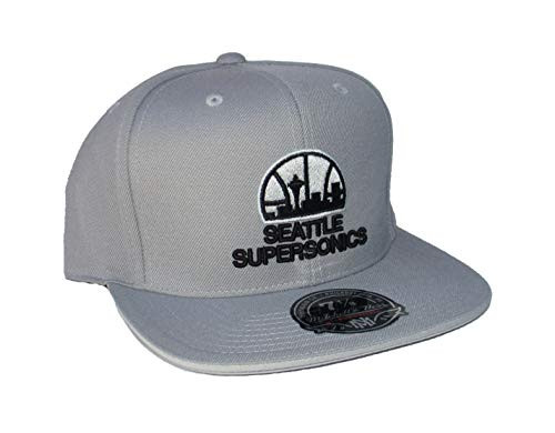 Mitchell  and  Ness Seattle Supersonics Sonics Fitted Size 7 5 8 Full Team Logo Hat Cap _ Gray