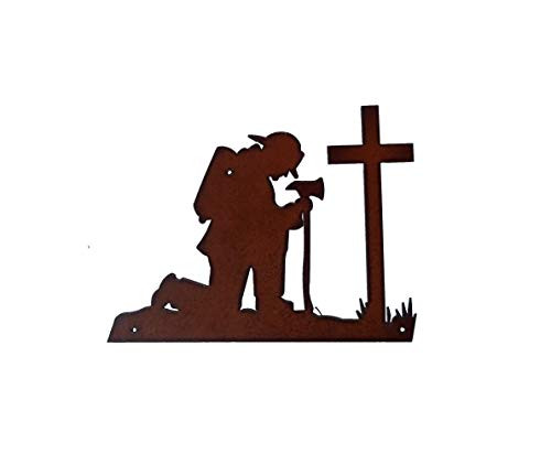 Fireman at Cross Sign made out of Rusted Steel